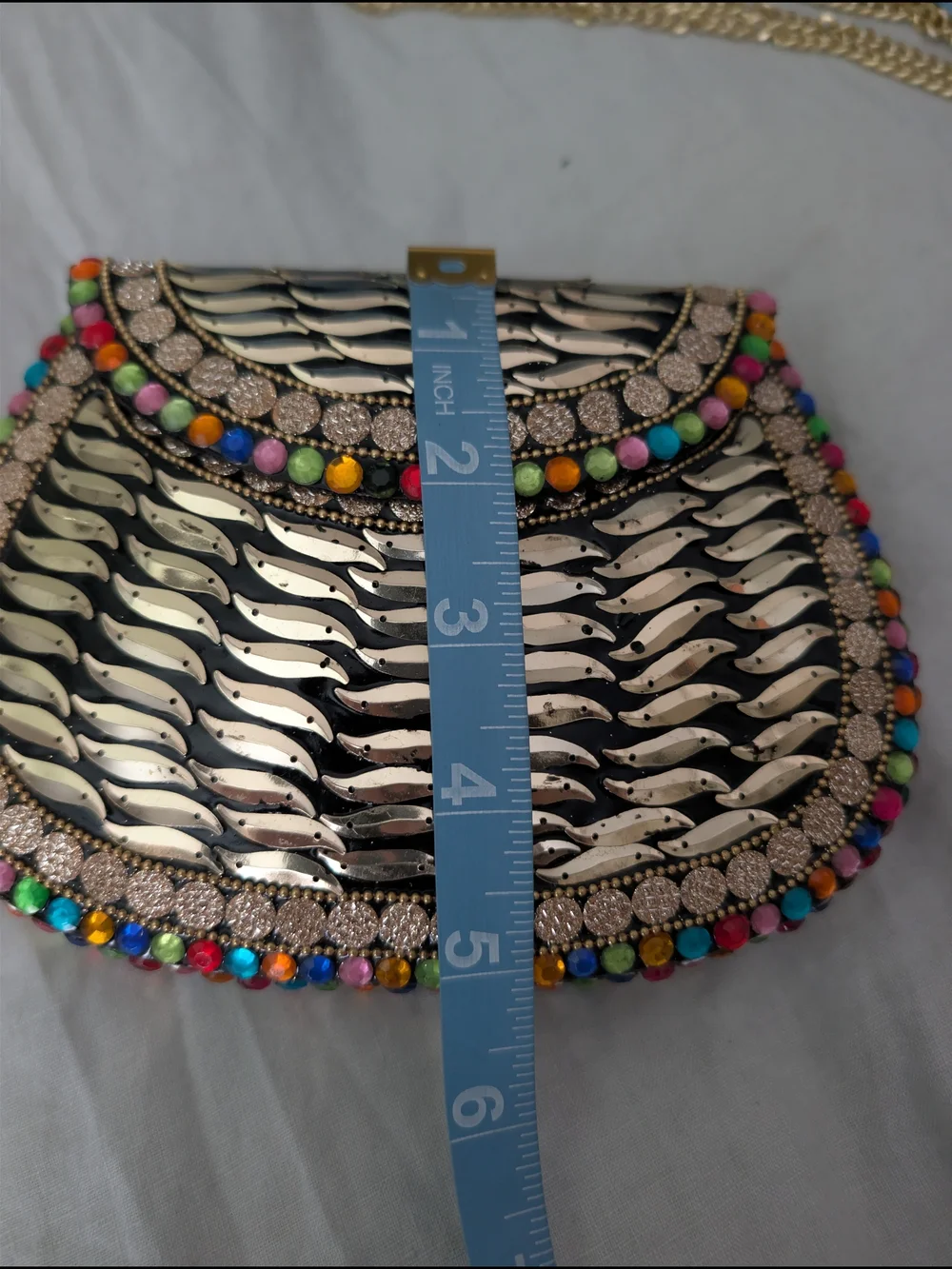 NWT RAMLA Handmade Embellished Metallic Gold Multi Gem Clutch Crossbody